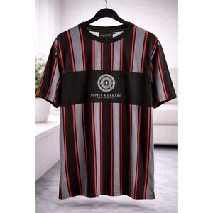 Supply & Demand NYC Stripe T Shirt Mens XL Black Red Graphic Logo Tee